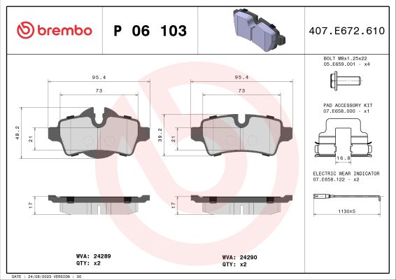 A.B.S. P 06 103 BREMBO Bremsbelagsatz, Scheibenbremse